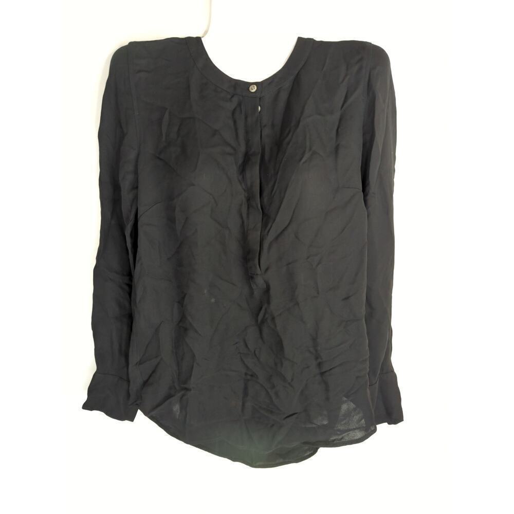 J. Crew Black Viscose Long Sleeve Half Button Long Sleeve Shirt Women's Small‎